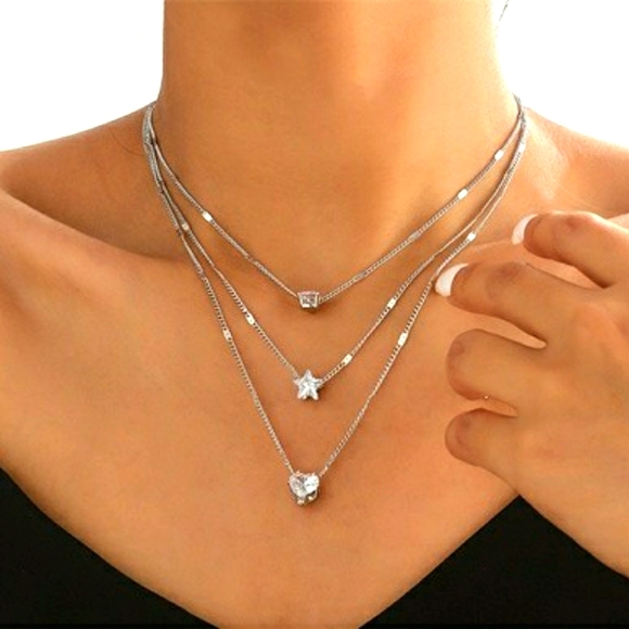Zircon Necklace Multi-layer Five-pointed Star - Picture 1 of 5